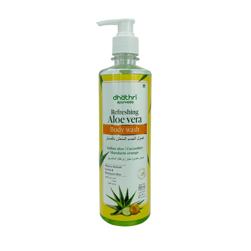 Dhathri Aloe Vera Body Wash - Helps to Refresh, Soothe & Moisturize Skin - With Indian Aloe, Cucumber & Mandarin Orange - 500 ml