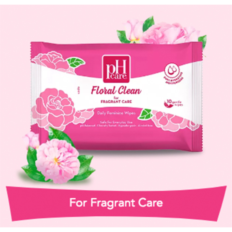 pH Care Floral Clean for Fragrant Care - Daily Feminine Wipes - with Dual Hydrating Moisturizers - Safe for Everyday Use - pH Balanced - 10 Gentle Wipes