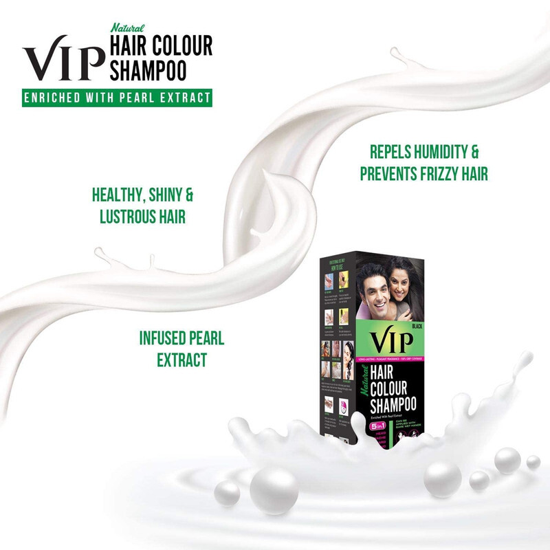 VIP Hair Colour Black Shampoo - 100% Grey Hair Coverage - No Ammonia - 180 ml