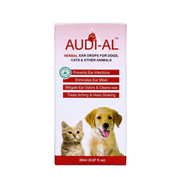 Audi-Al  Herbal Ear Drops for Dogs, Cats & Other Animals - Prevent Ear Infections - Odorless Oil Eliminates Ear Mites Effectively - Cleans Wax - Effective Formula  - 20 ml