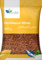 Vida Food  Red Masoor Whole Masoor Dal - Low in Fat & High in Protein - Good Source of Cholesterol Lowering Fiber - 400 Grams