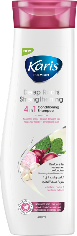 

Karis Premium Deep Roots Strengthening 4 in 1 Conditioning Shampoo - Nourishes Scalp & Repairs Damaged Hair - Keeps Hair Healthy - With Garlic, Cactus