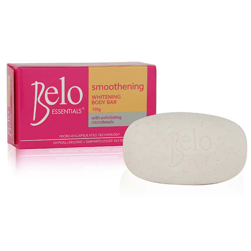 Belo Essentials Smoothening Whitening Bar - With Exfoliating Jojoba Beads - Paraben-Free, Hypoallergenic & Dermatologist-Tested - 90 grams