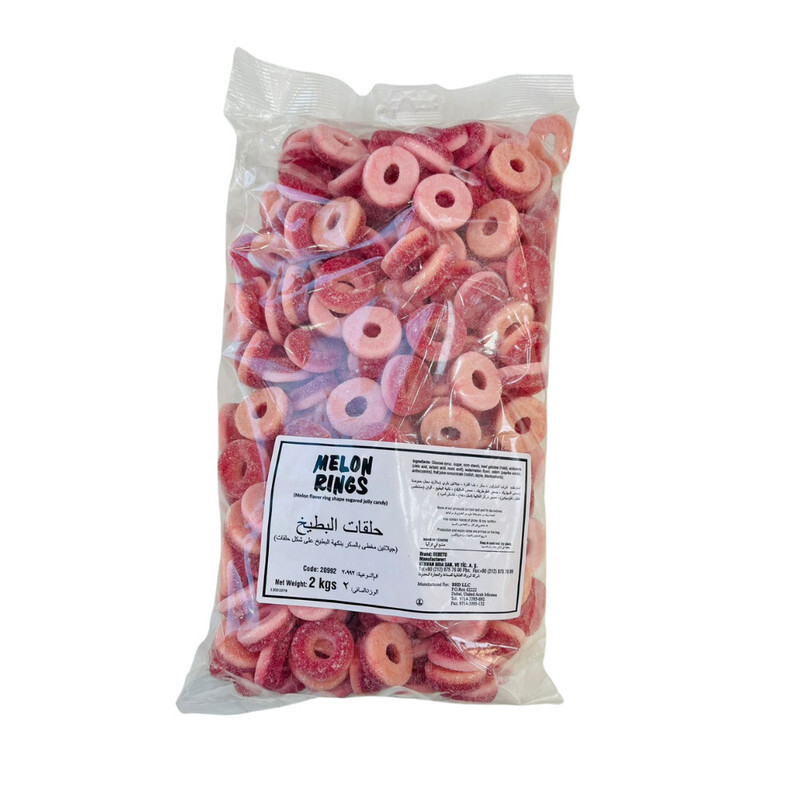 Sweet Factory Melon Jelly Candies Sugar-coated Jelly Rings with Stretchy Fine Texture Best for Parties, Events and Special Occasions 2kg