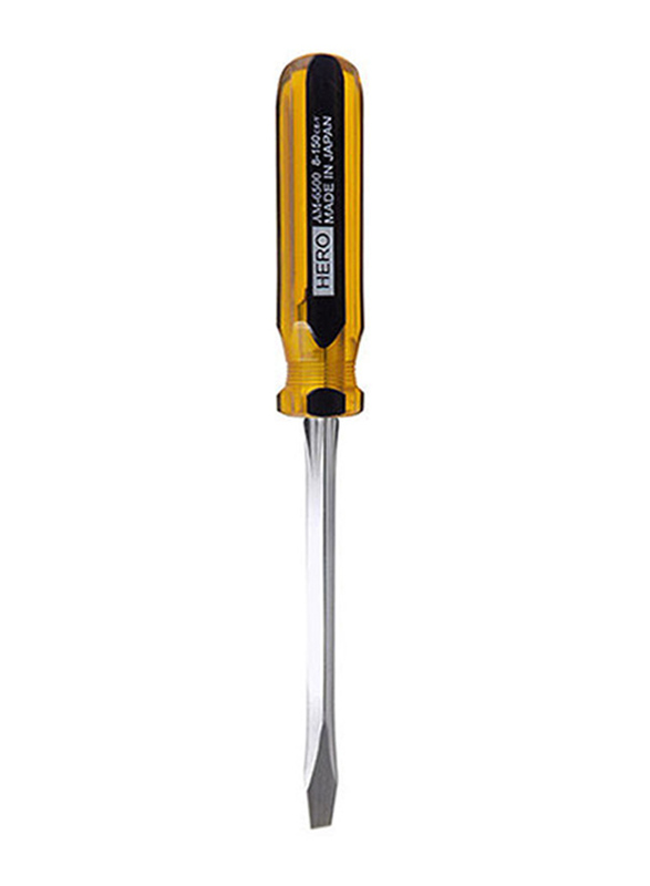 Hero Amber 6-inch x 8mm Colour Line Screwdriver Flat, Yellow