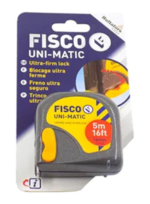 Fisco 5-Meter Unimatic Measuring Tape, Grey/Yellow