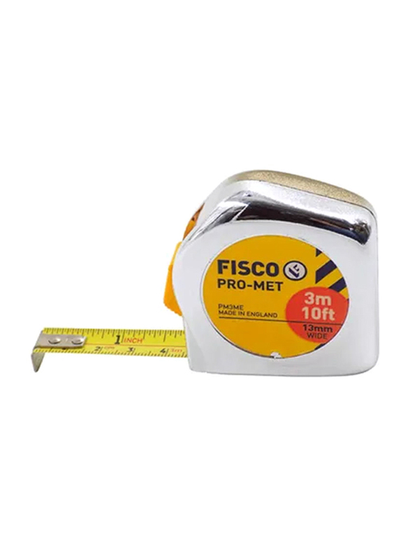 Fisco 3-Meter Pro-Met Measuring Tape, Silver/Yellow