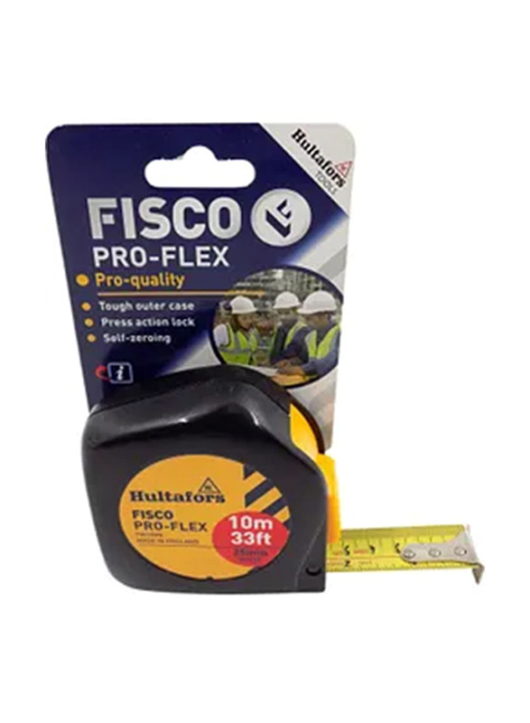 Fisco 10-Meter Proflex Measuring Tape, Black/Yellow