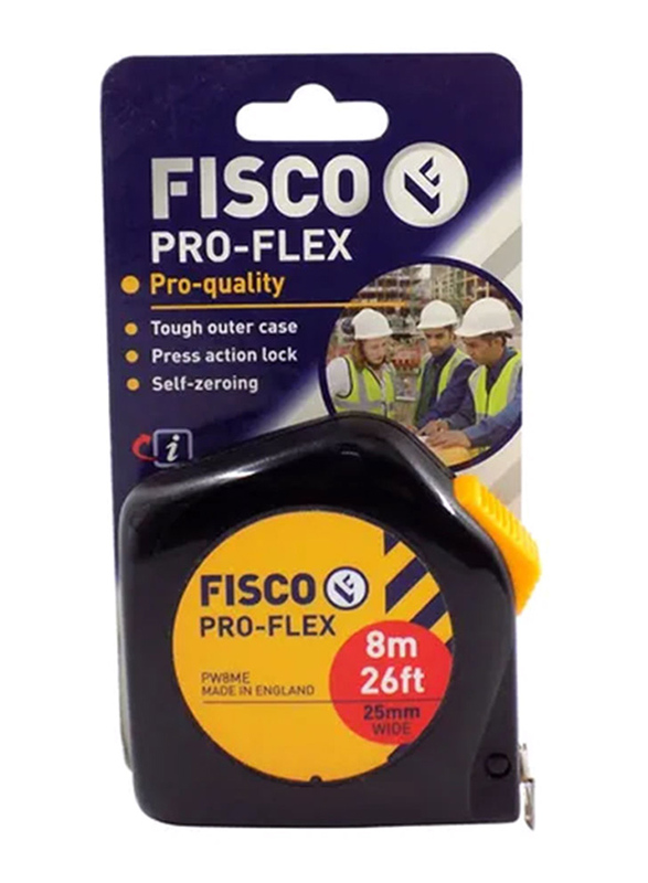 Fisco 8-Meter Proflex Measuring Tape, Black/Yellow