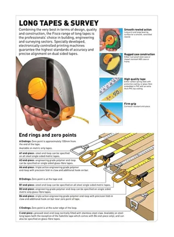 Fisco 10-Meter Fibar Measuring Tape, Black/Yellow