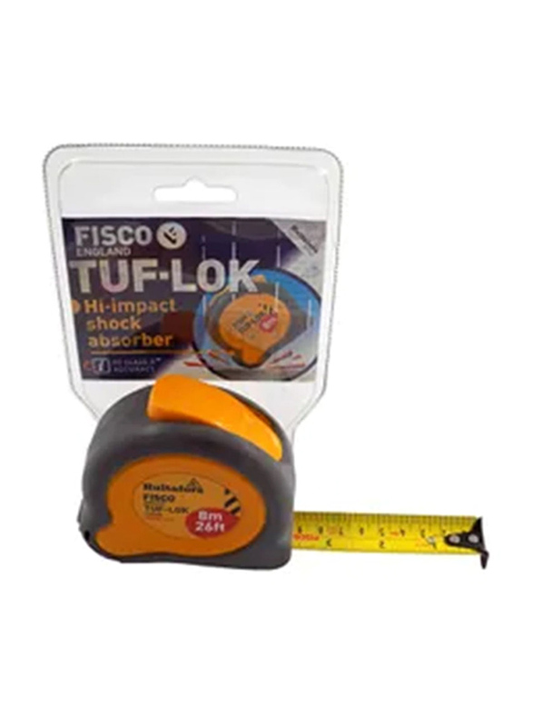 Fisco 8-Meter Tuflok Measuring Tape, Grey/Yellow