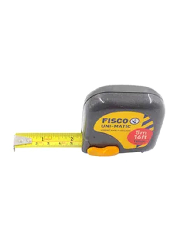 Fisco 5-Meter Unimatic Measuring Tape, Grey/Yellow