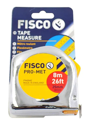 Fisco 8-Meter Pro-Met Measuring Tape, Silver/Yellow