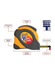 Fisco 8-Meter BIGT Measuring Tape, Grey/Yellow