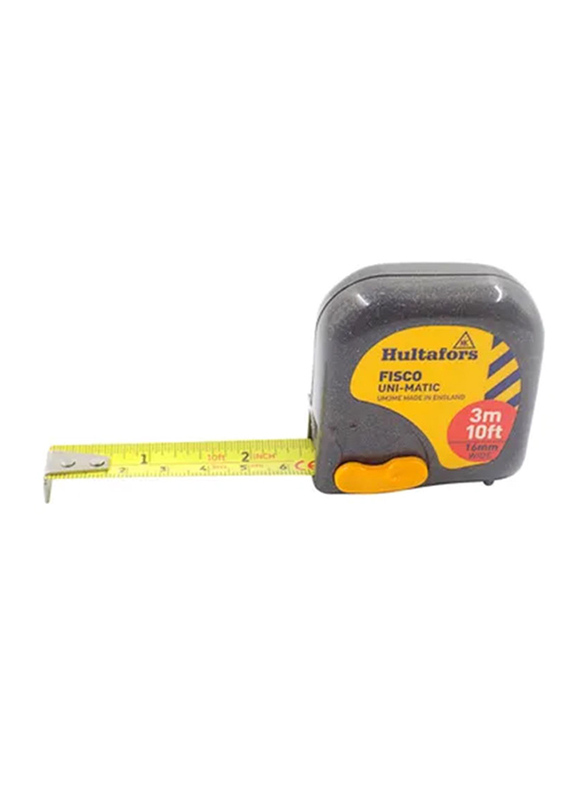 Fisco 3-Meter Unimatic Measuring Tape, Grey/Yellow