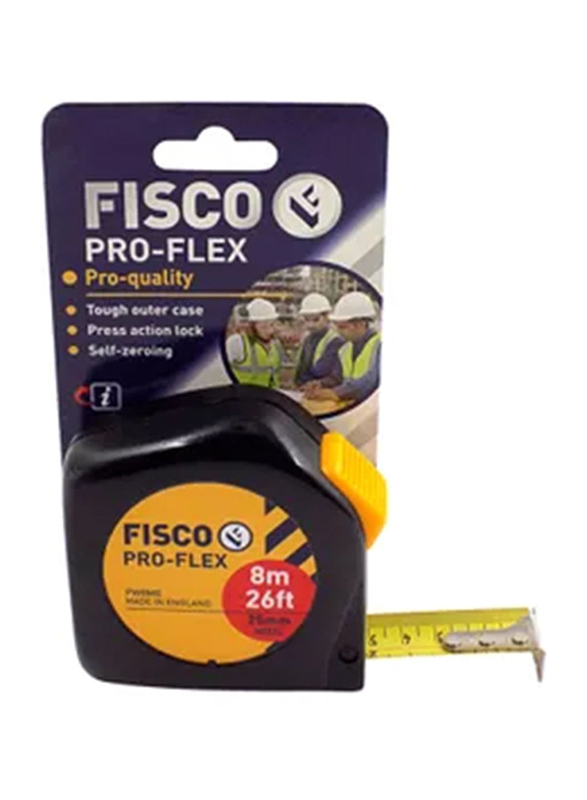 Fisco 8-Meter Proflex Measuring Tape, Black/Yellow