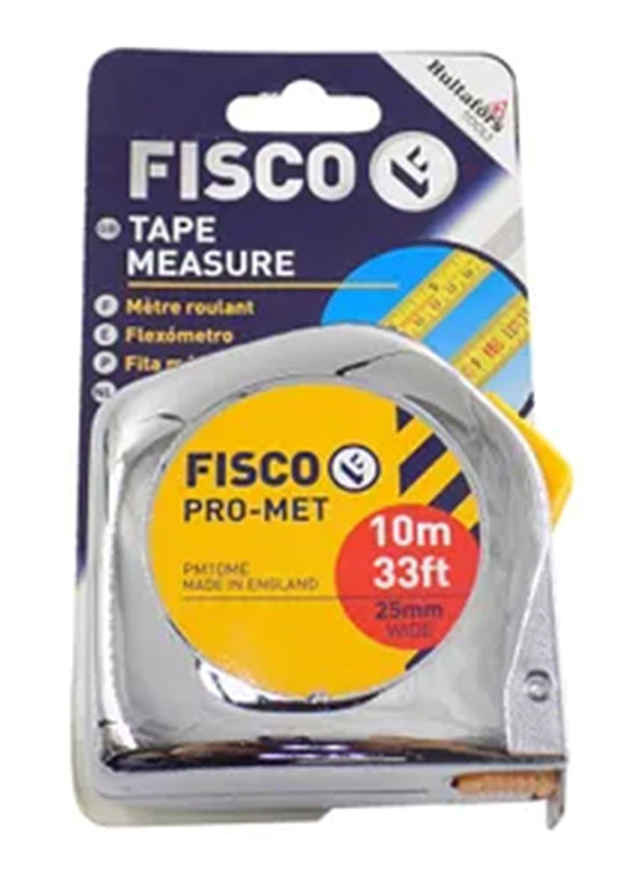 Fisco 10-Meter Pro-Met Measuring Tape, Silver/Yellow