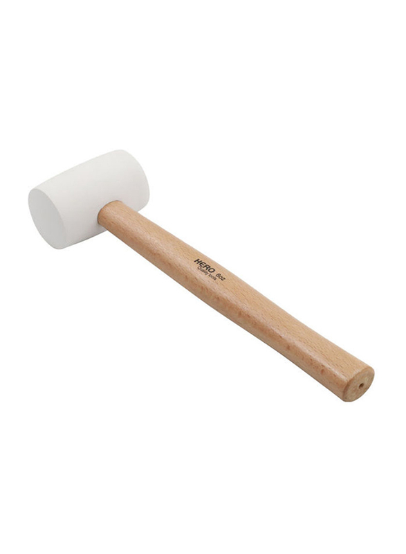 Hero Rubber Hammer with Wooden Handle, Brown/White