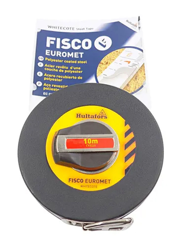 Fisco 10-Meter Euromet Measuring Tape, Black/Yellow/Silver