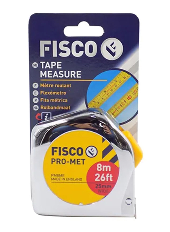 Fisco 8-Meter Pro-Met Measuring Tape, Silver/Yellow