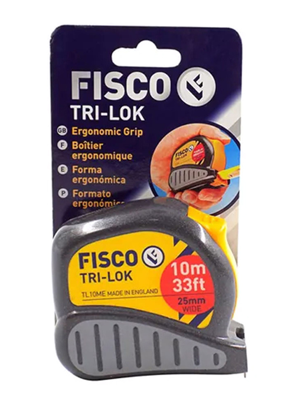 Fisco 10-Meter Trilok Measuring Tape, Grey/Yellow/Black