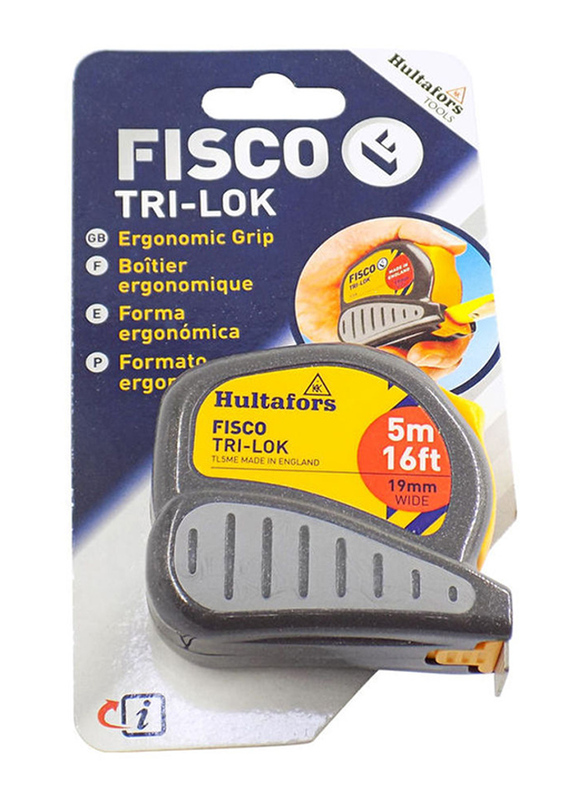 Fisco 5-Meter Trilok Measuring Tape, Grey/Yellow/Black