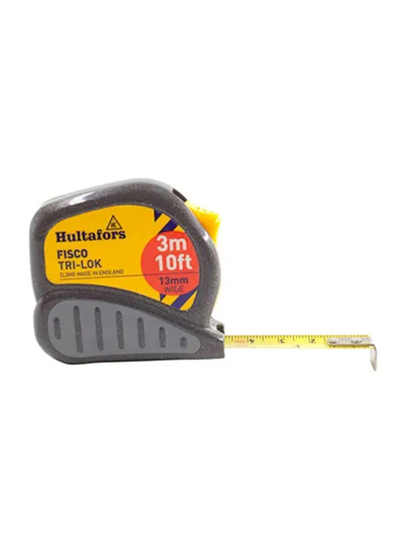 Fisco 3-Meter Trilok Measuring Tape, Grey/Yellow/Black