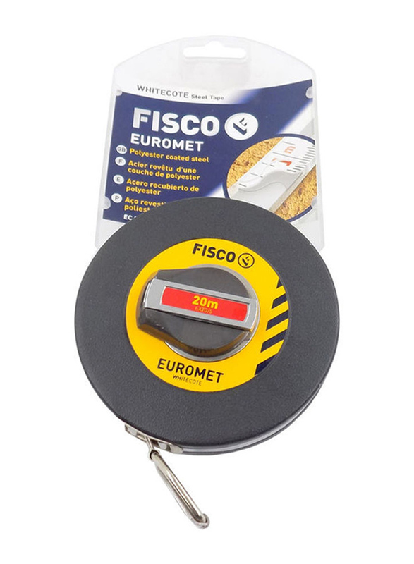 Fisco 20-Meter Euromet Measuring Tape, Black/Yellow/Silver