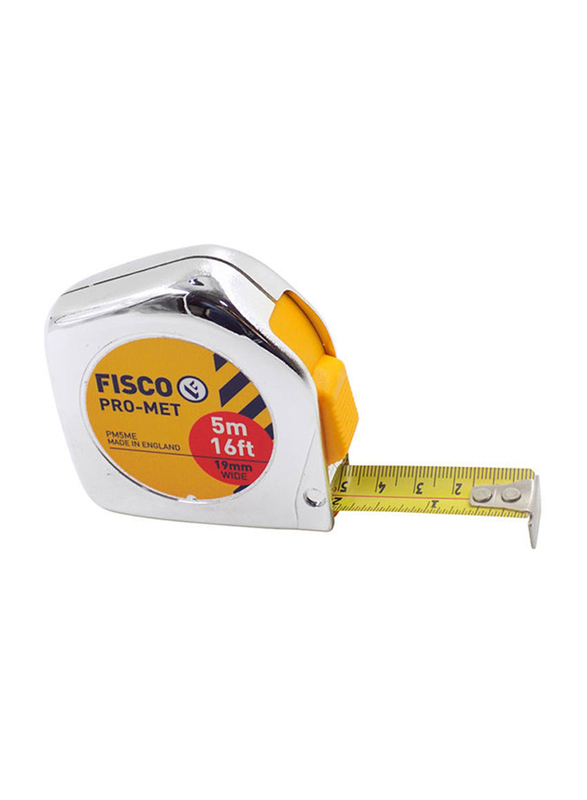 Fisco 5-Meter Pro-Met Measuring Tape, Silver/Yellow