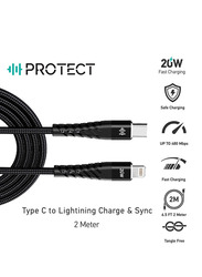 Protect 2-Meter Data Sync & Transfer Fast Charging Cable, USB Type-C to Lightning for iPhones, DC026CL, Black