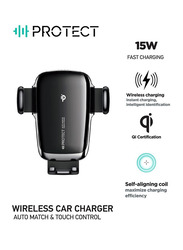 Protect 15W Magnetic Fast Wireless Phone Holder Car Charger, JR-ZS240, Black