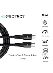 Protect 2-Meter Super Fast Charging Cable, USB Type-C to USB Type-C for Laptop/Macbook/Tablet/iPad/Smartphones, PJ-W2159, Black