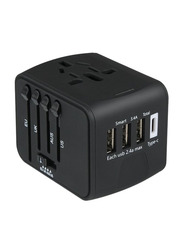 Protect Universal Travel Adapter with 3 USB & 1 Type C Charging Ports, Black