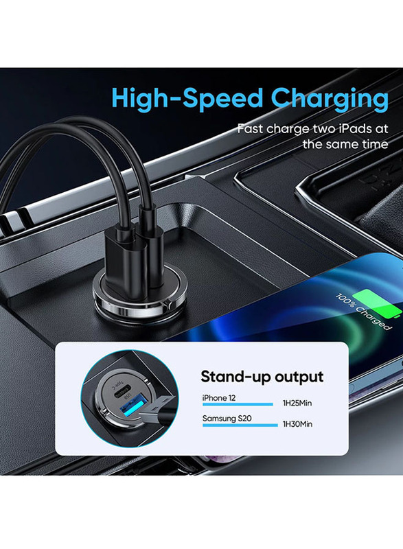 Protect Dual Port Car Fast Charging Charger, USB A and USB C, C-A35, Black