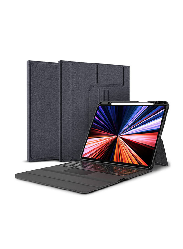 Protect 12.9-inch iPad Pro Leather Case With Keyboard for A2229/A2233/A1876/A1895/A1983, Grey