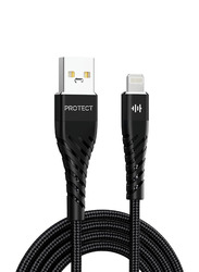 Protect 2-Meter Data Sync & Transfer Cable, USB Type A to Lightning, Tangle Free for Lightning Port Devices, DC035C, Black