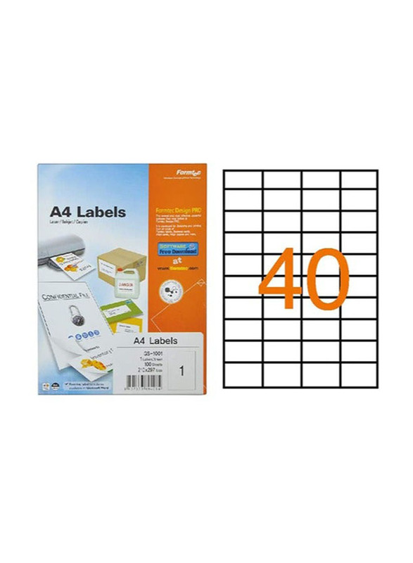 Formtec 40 Labels Per Sheet, 52 x 29mm, A4 Size, FT-GS-1040, White