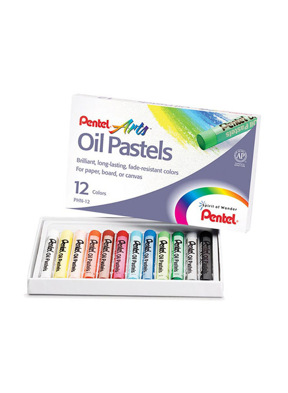 Pentel 12-Piece Fade Resistant Oil Pastel Caryon Set, Multicolour