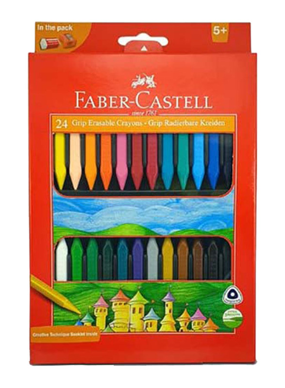 Faber-Castell Grip Erasable Triangular Crayons Set, 24 Pieces, Multicolour
