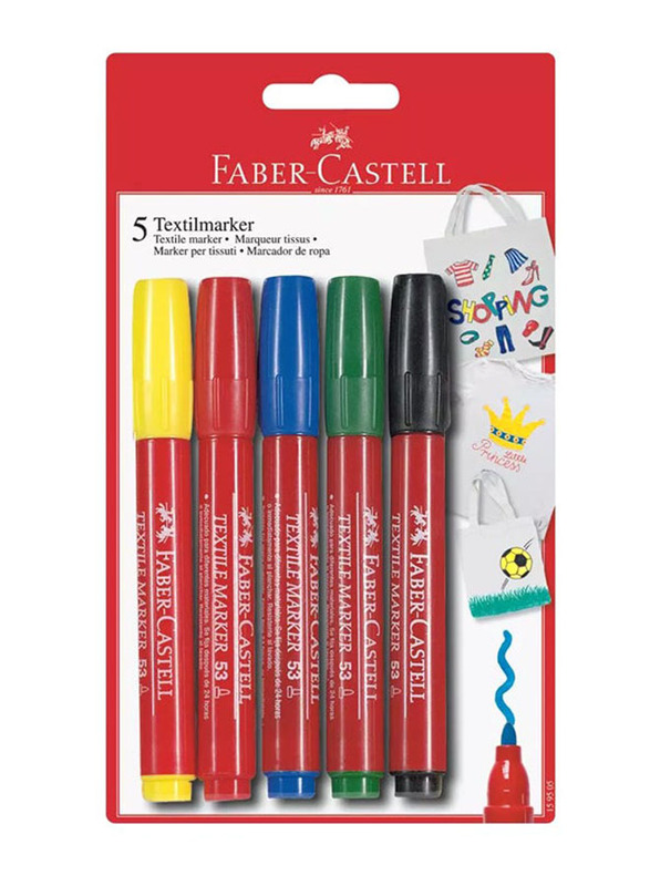 Faber-Castell Textile Colour Marker, 5 Pieces, Multicolour
