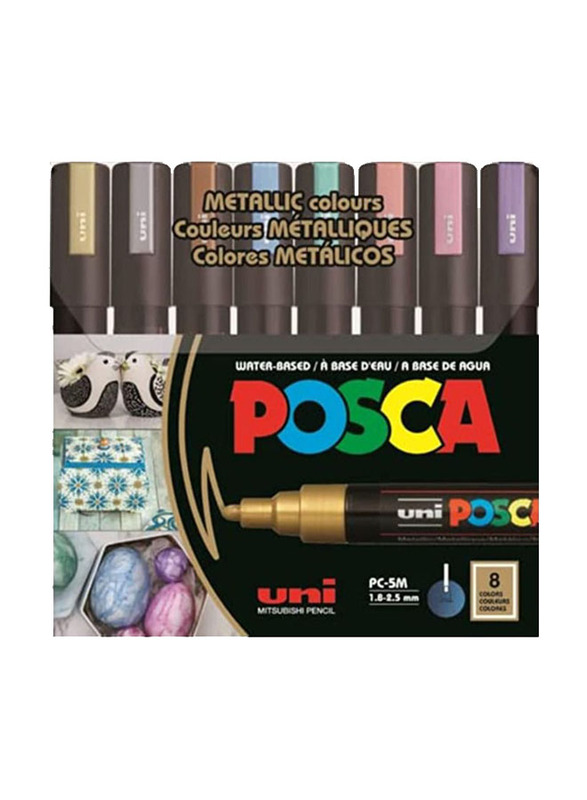 Uni Posca Metallic Colour Marker, 8 Pieces, Multicolour
