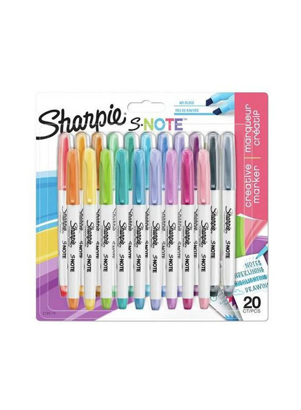 Sharpie 20-Piece S-Note Chisel Tip Creative Markers, Multicolour