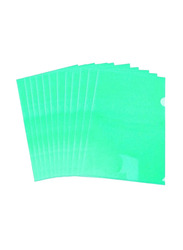 Terabyte A4 Plastic File L-Type Folders Project Pockets Clear Paper Document Jacket Sleeve for Office, 12 Pieces, Green