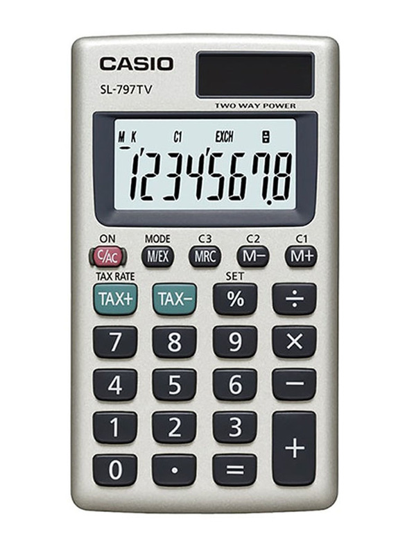 Casio Portable Practical Basic Calculator, SL-797TV-GD-W-DH, Grey