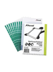 Rexel A4 Punched Pocket, 100 Pieces, Green/Clear