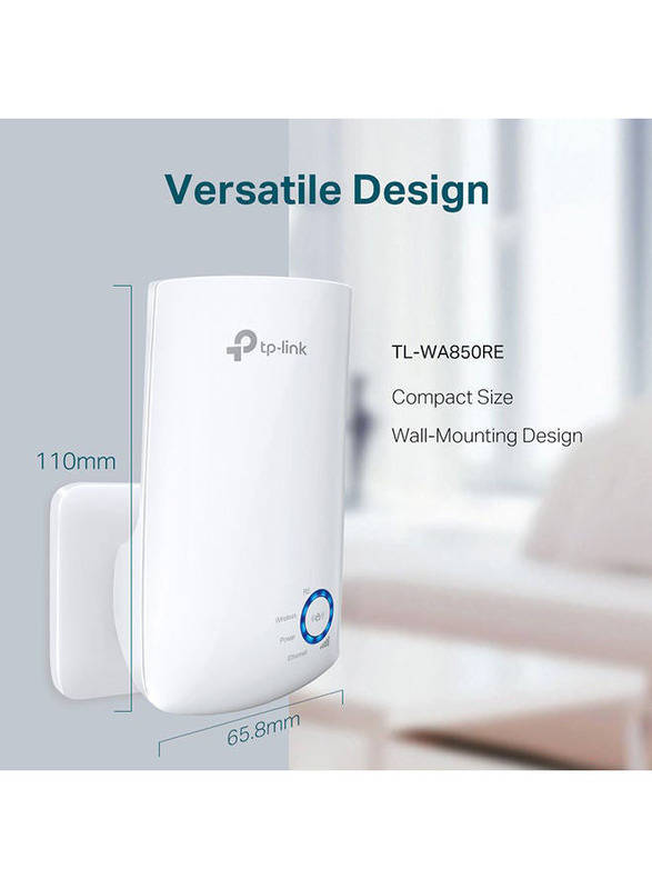 TP-Link TL-WA850RE 300 Mbps Wi-Fi Range Extender for Any Wi-Fi Router, White