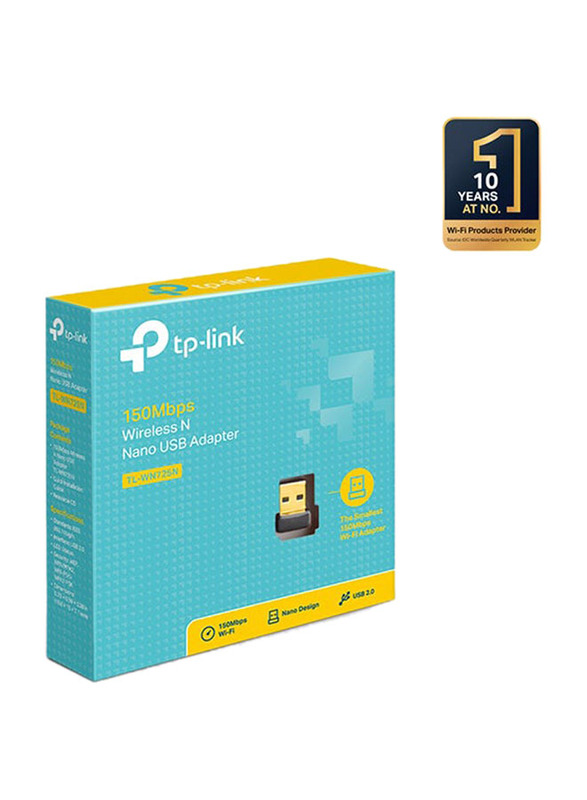 TP-Link TL-WN725N N150 USB Wireless Wi-Fi Network Nano Size Adapter for PC/Laptop Wi-Fi Dongle for Windows 10/8.1/8/7/XP/Mac OS X, Linux Black/Gold