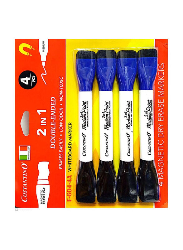 Costantino 4-Piece Double Ended Whiteboard Marker, Black