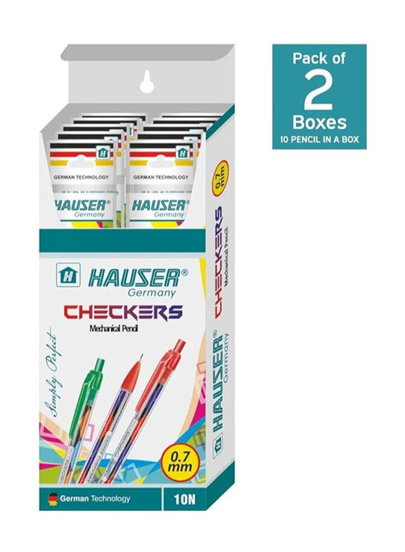 Hauser Germany 20-Piece Checkers Mechanical Pencil Set, 0.7mm, Multicolour