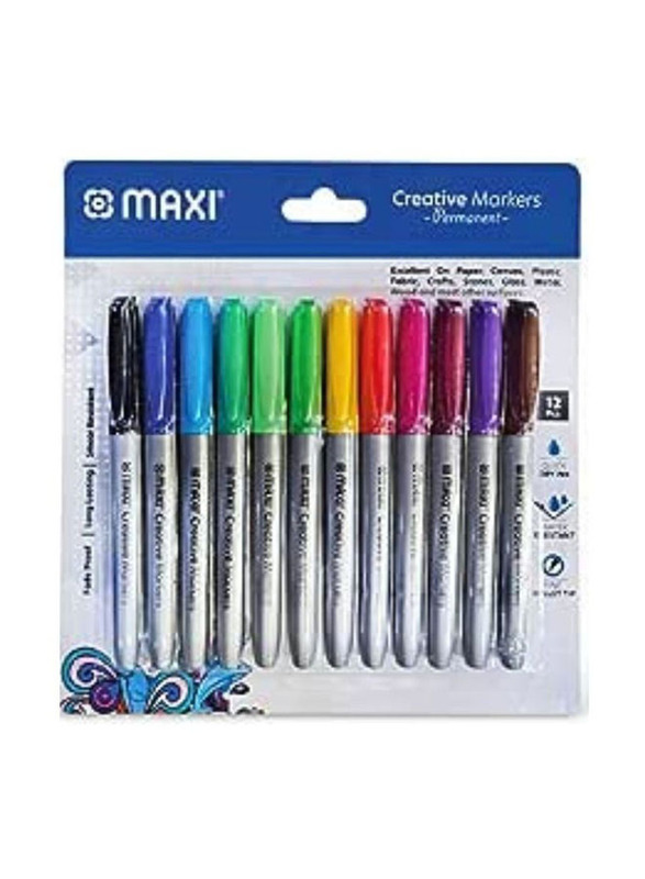 Maxi 12-Piece Bullet Tip Permanent Marker Set, Multicolour